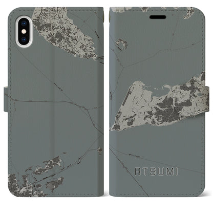 【渥美（愛知県）】地図柄iPhoneケース（手帳タイプ）モノトーン・iPhone XS Max 用