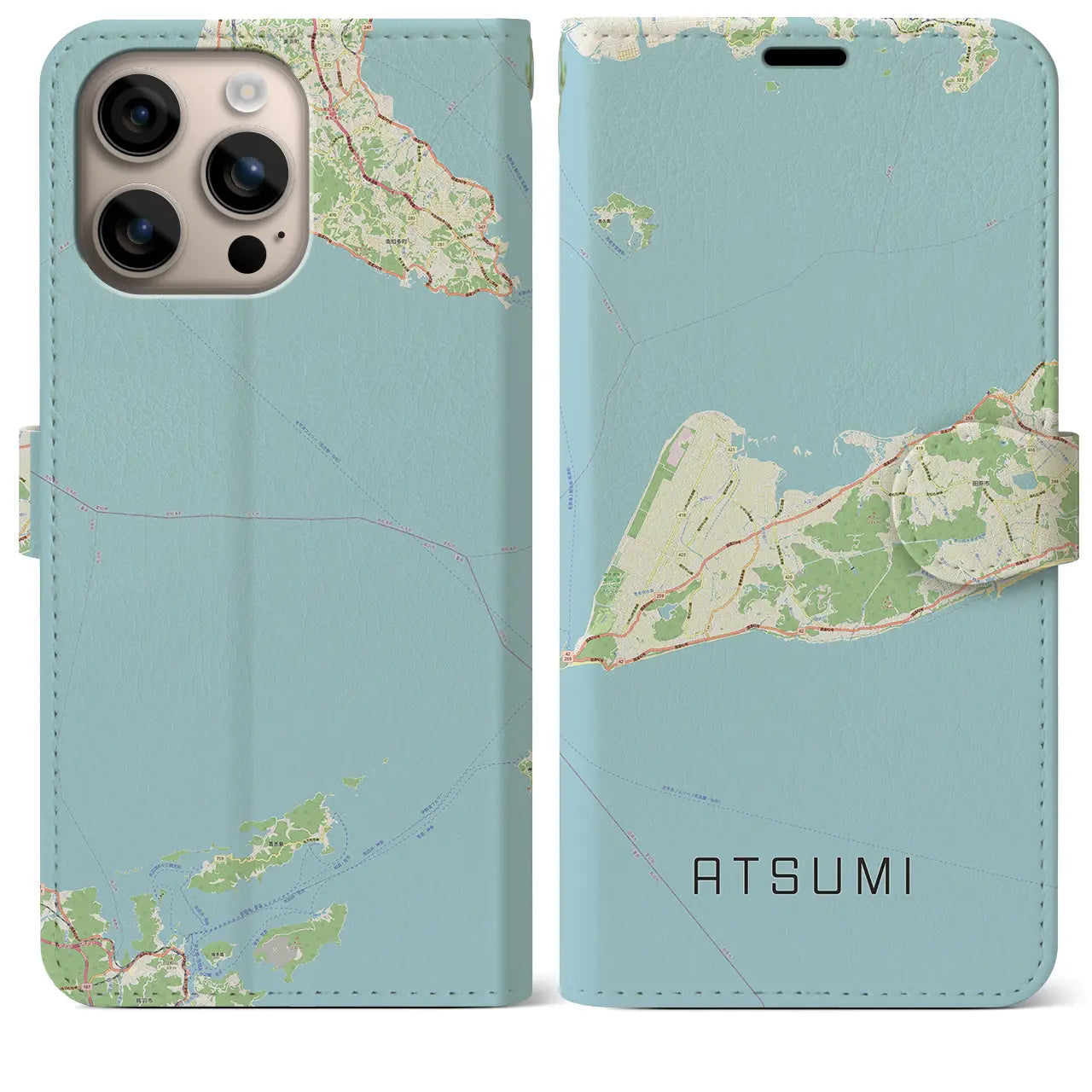 【渥美（愛知県）】地図柄iPhoneケース（手帳タイプ）ナチュラル・iPhone 16 Plus 用