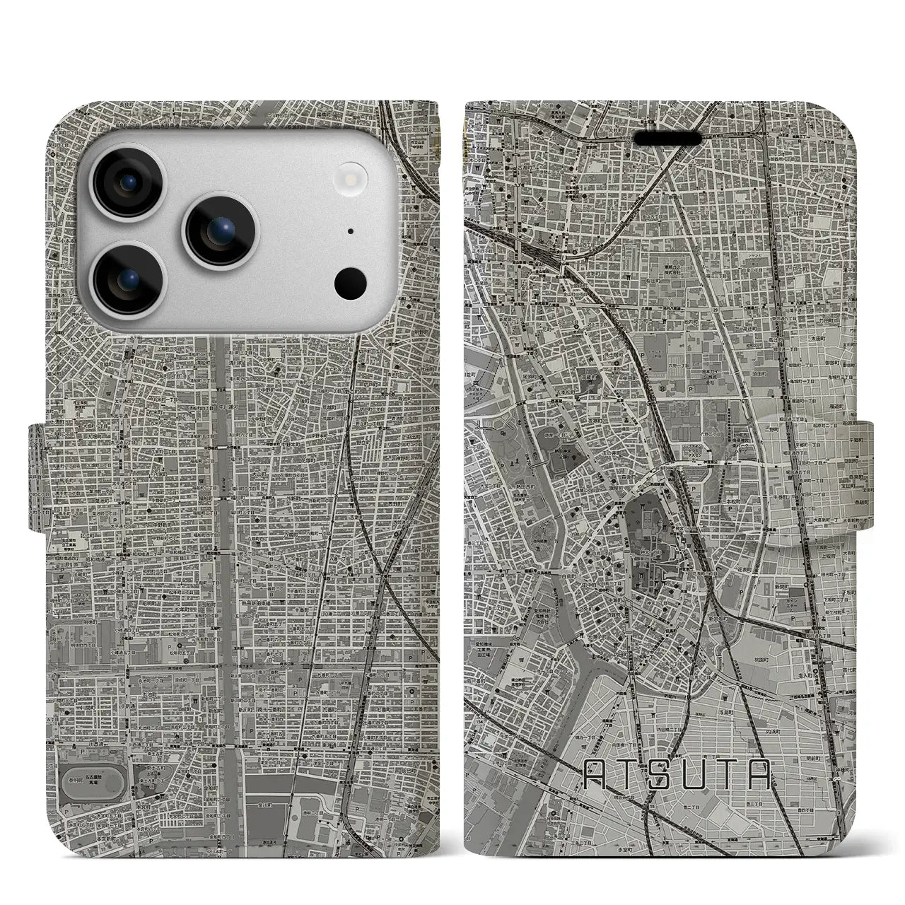 【熱田（愛知県）】地図柄iPhoneケース（手帳タイプ）