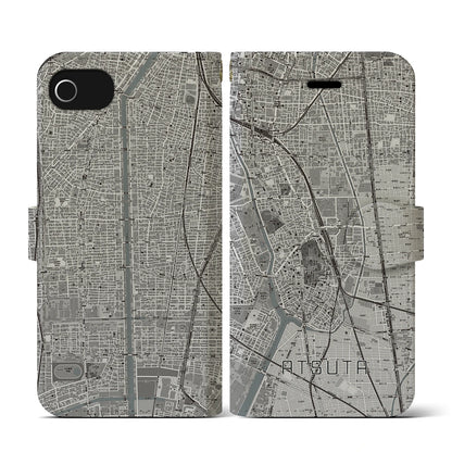 【熱田（愛知県）】地図柄iPhoneケース（手帳タイプ）モノトーン・iPhone SE（第3 / 第2世代） / 8 / 7 / 6s / 6 用