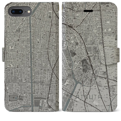 【熱田（愛知県）】地図柄iPhoneケース（手帳タイプ）モノトーン・iPhone 8Plus /7Plus / 6sPlus / 6Plus 用