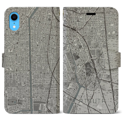 【熱田（愛知県）】地図柄iPhoneケース（手帳タイプ）モノトーン・iPhone XR 用