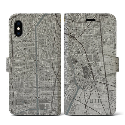 【熱田（愛知県）】地図柄iPhoneケース（手帳タイプ）モノトーン・iPhone XS / X 用