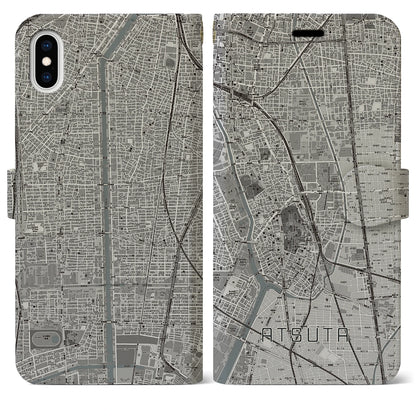 【熱田（愛知県）】地図柄iPhoneケース（手帳タイプ）モノトーン・iPhone XS Max 用