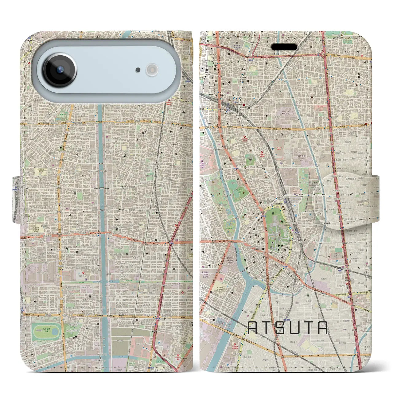 【熱田（愛知県）】地図柄iPhoneケース（手帳タイプ）