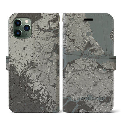 【オークランド（ニュージーランド）】地図柄iPhoneケース（手帳タイプ）モノトーン・iPhone 11 Pro 用