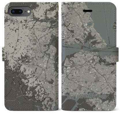 【オークランド（ニュージーランド）】地図柄iPhoneケース（手帳タイプ）モノトーン・iPhone 8Plus /7Plus / 6sPlus / 6Plus 用