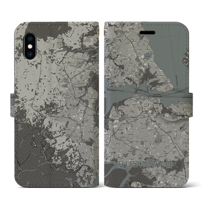 【オークランド（ニュージーランド）】地図柄iPhoneケース（手帳タイプ）モノトーン・iPhone XS / X 用