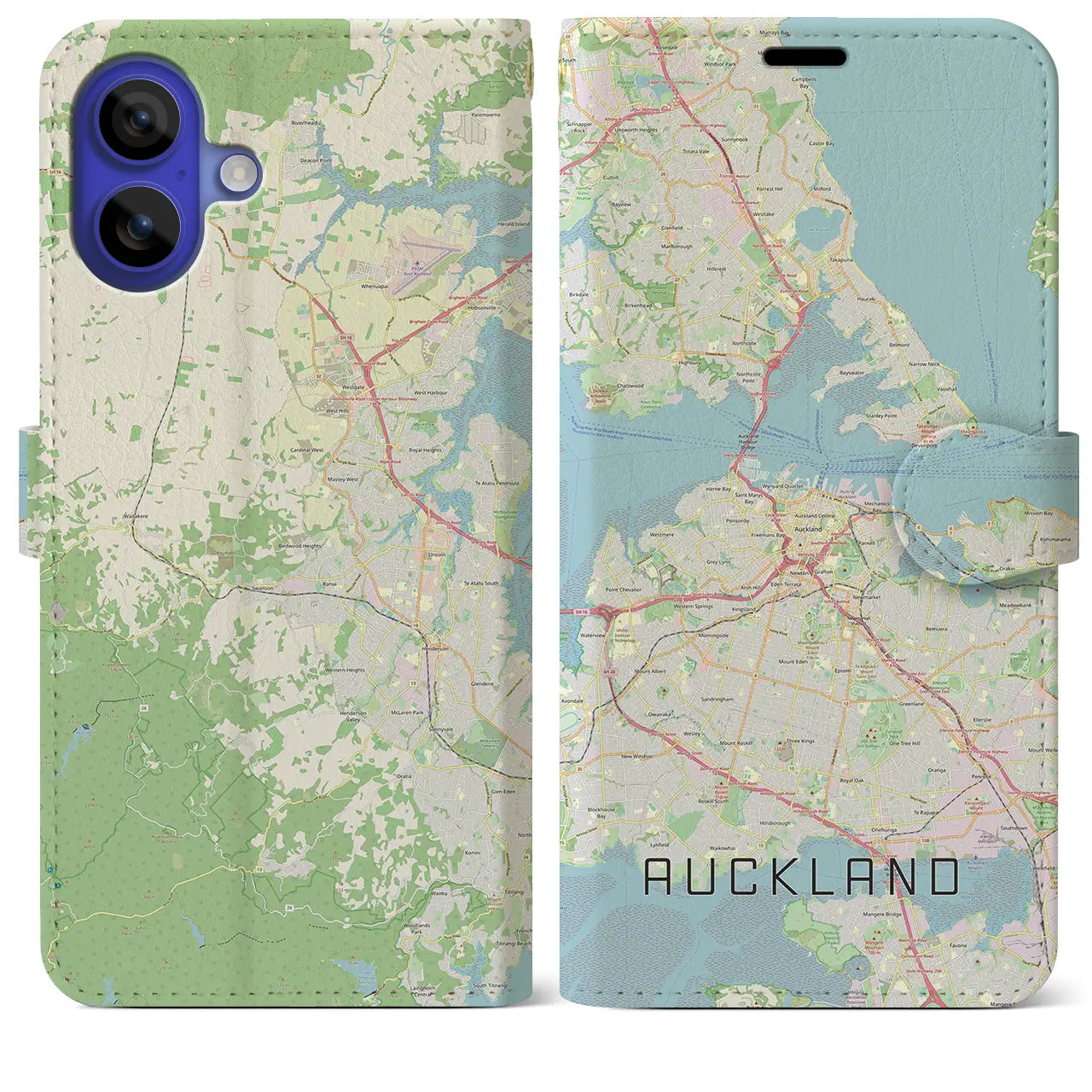 【オークランド（ニュージーランド）】地図柄iPhoneケース（手帳タイプ）ナチュラル・iPhone 16 Pro Max 用