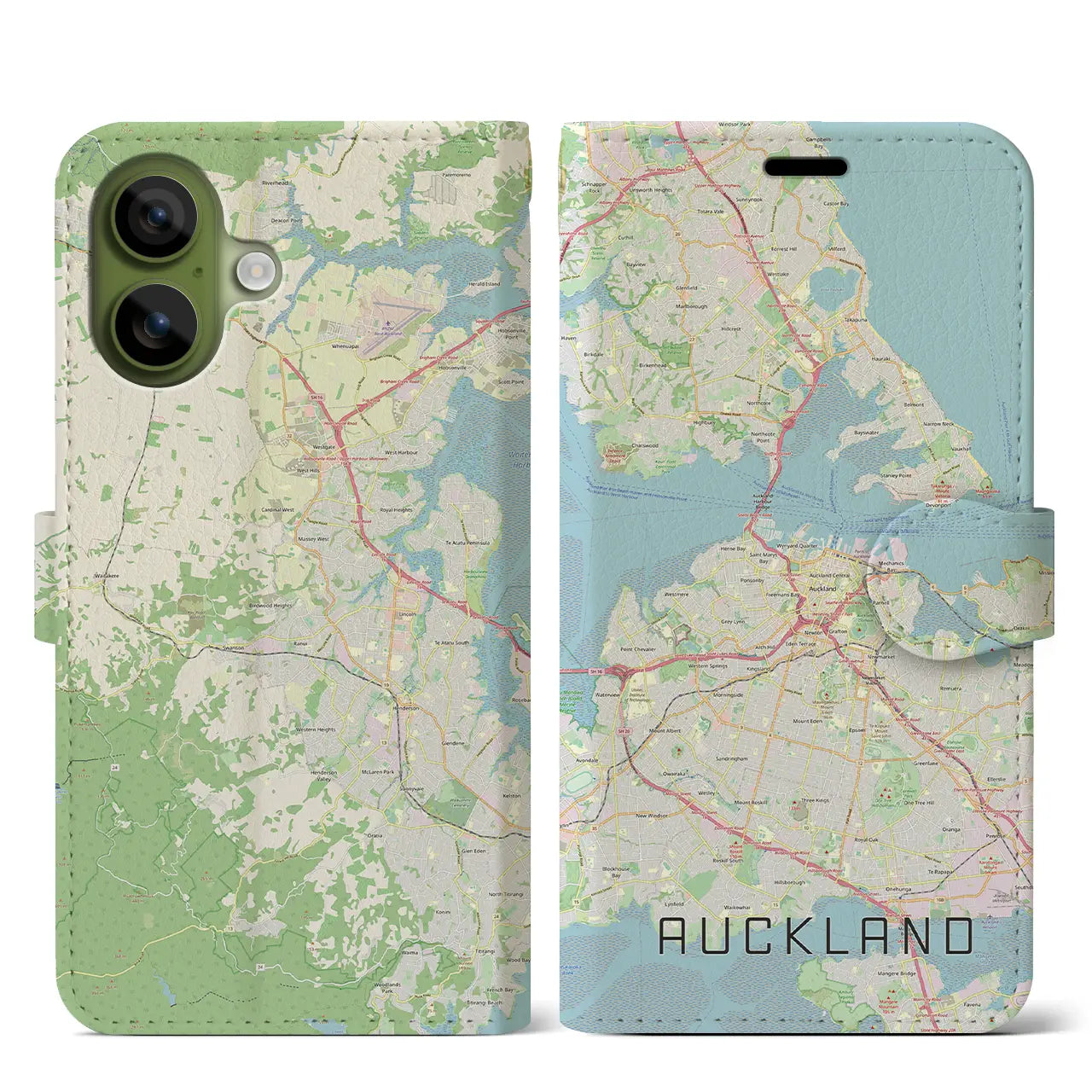 【オークランド（ニュージーランド）】地図柄iPhoneケース（手帳タイプ）