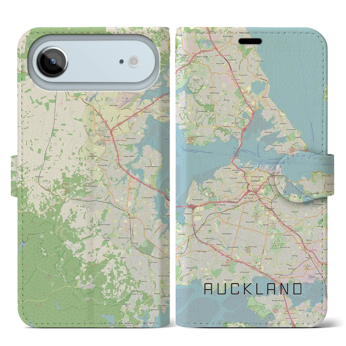 【オークランド（ニュージーランド）】地図柄iPhoneケース（手帳タイプ）ナチュラル・iPhone 17 Pro Max 用