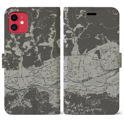 【阿波（徳島県）】地図柄iPhoneケース（手帳タイプ）モノトーン・iPhone 11 用
