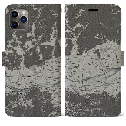 【阿波（徳島県）】地図柄iPhoneケース（手帳タイプ）モノトーン・iPhone 11 Pro Max 用