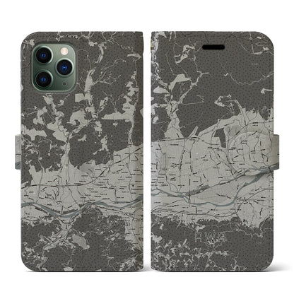 【阿波（徳島県）】地図柄iPhoneケース（手帳タイプ）モノトーン・iPhone 11 Pro 用