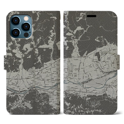 【阿波（徳島県）】地図柄iPhoneケース（手帳タイプ）モノトーン・iPhone 12 / 12 Pro 用