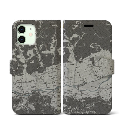 【阿波（徳島県）】地図柄iPhoneケース（手帳タイプ）モノトーン・iPhone 12 mini 用