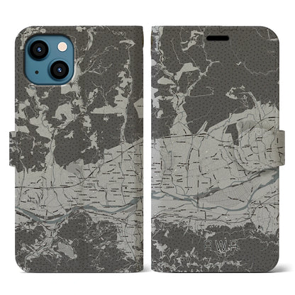 【阿波（徳島県）】地図柄iPhoneケース（手帳タイプ）モノトーン・iPhone 13 用