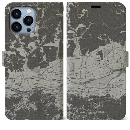 【阿波（徳島県）】地図柄iPhoneケース（手帳タイプ）モノトーン・iPhone 13 Pro Max 用