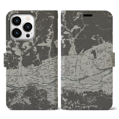 【阿波（徳島県）】地図柄iPhoneケース（手帳タイプ）モノトーン・iPhone 13 Pro 用