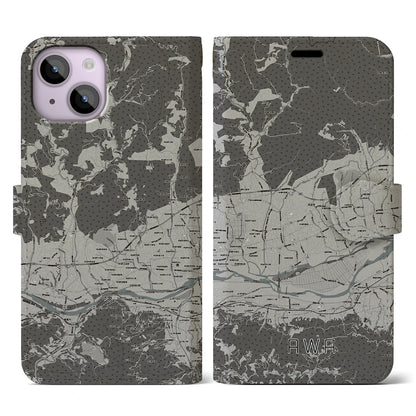 【阿波（徳島県）】地図柄iPhoneケース（手帳タイプ）モノトーン・iPhone 14 用