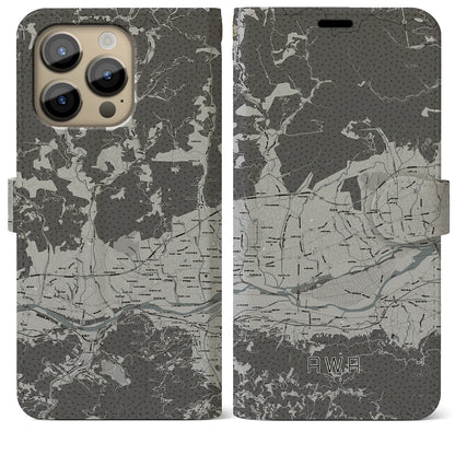 【阿波（徳島県）】地図柄iPhoneケース（手帳タイプ）モノトーン・iPhone 14 Pro Max 用