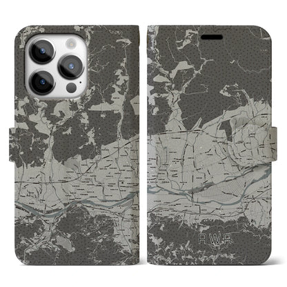 【阿波（徳島県）】地図柄iPhoneケース（手帳タイプ）モノトーン・iPhone 14 Pro 用