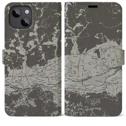 【阿波（徳島県）】地図柄iPhoneケース（手帳タイプ）モノトーン・iPhone 14 Plus 用