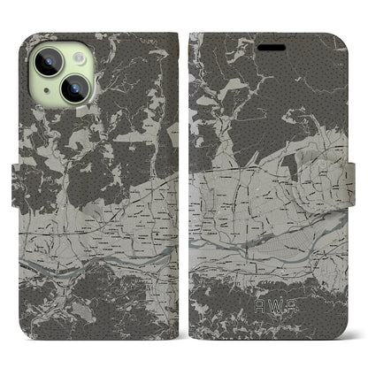 【阿波（徳島県）】地図柄iPhoneケース（手帳タイプ）モノトーン・iPhone 15 用