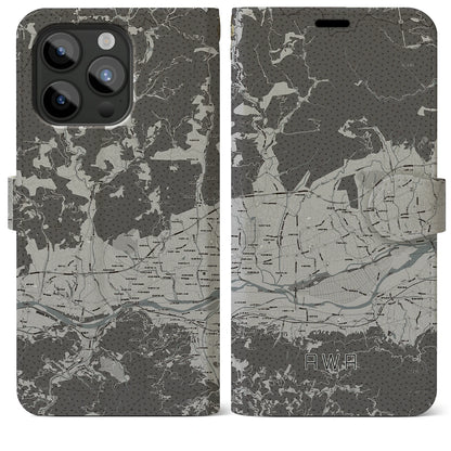 【阿波（徳島県）】地図柄iPhoneケース（手帳タイプ）モノトーン・iPhone 15 Pro Max 用