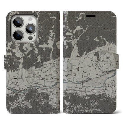 【阿波（徳島県）】地図柄iPhoneケース（手帳タイプ）モノトーン・iPhone 15 Pro 用