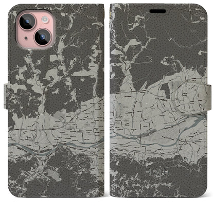 【阿波（徳島県）】地図柄iPhoneケース（手帳タイプ）モノトーン・iPhone 15 Plus 用