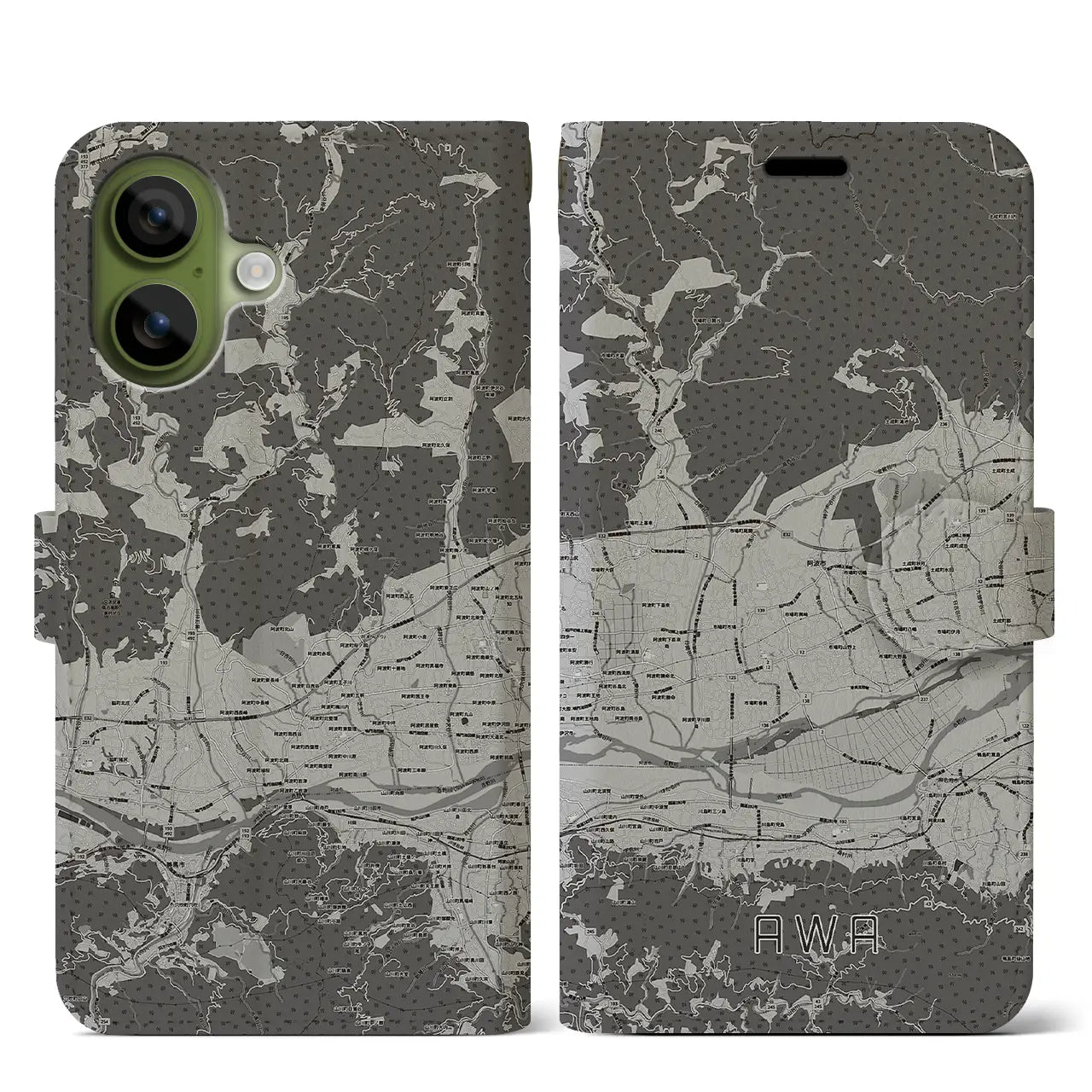 【阿波（徳島県）】地図柄iPhoneケース（手帳タイプ）