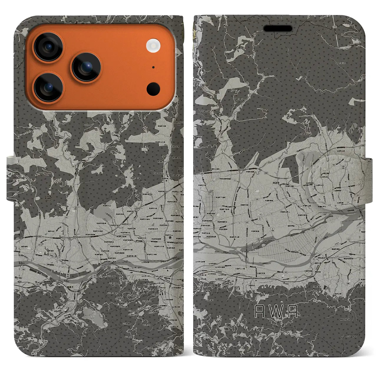 【阿波（徳島県）】地図柄iPhoneケース（手帳タイプ）