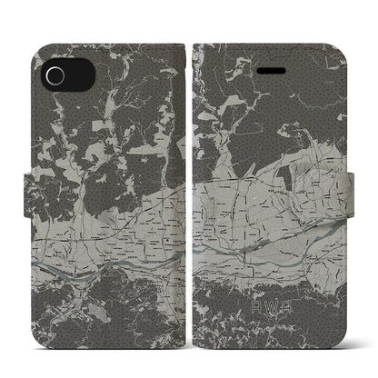 【阿波（徳島県）】地図柄iPhoneケース（手帳タイプ）モノトーン・iPhone SE（第3 / 第2世代） / 8 / 7 / 6s / 6 用