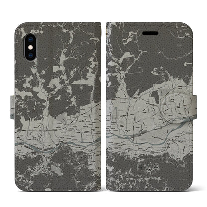 【阿波（徳島県）】地図柄iPhoneケース（手帳タイプ）モノトーン・iPhone XS / X 用