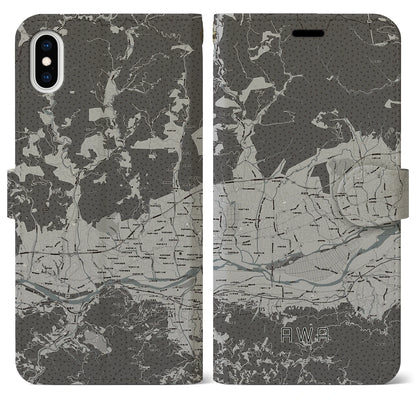 【阿波（徳島県）】地図柄iPhoneケース（手帳タイプ）モノトーン・iPhone XS Max 用