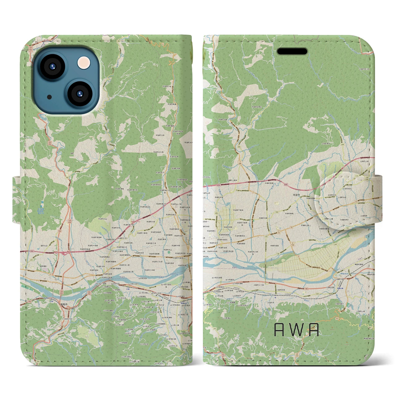 【阿波（徳島県）】地図柄iPhoneケース（手帳タイプ）