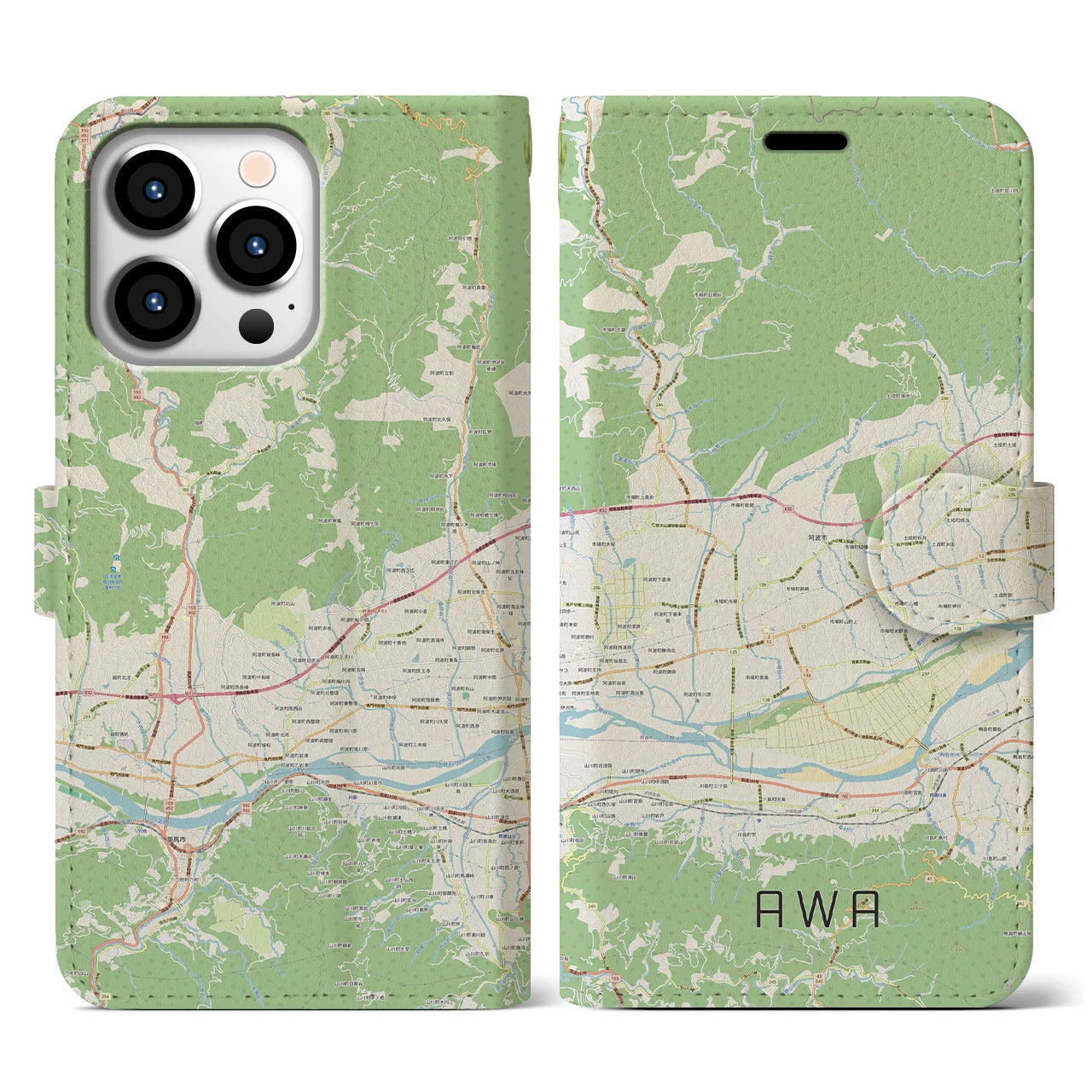 【阿波（徳島県）】地図柄iPhoneケース（手帳タイプ）