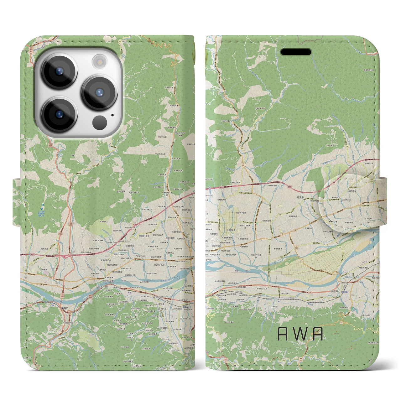 【阿波（徳島県）】地図柄iPhoneケース（手帳タイプ）