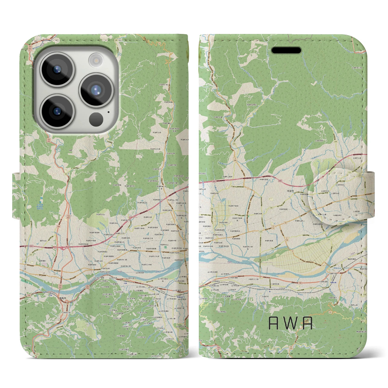 【阿波（徳島県）】地図柄iPhoneケース（手帳タイプ）