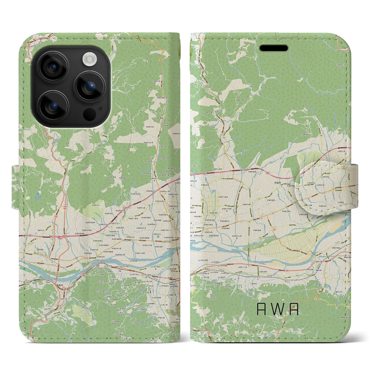 【阿波（徳島県）】地図柄iPhoneケース（手帳タイプ）