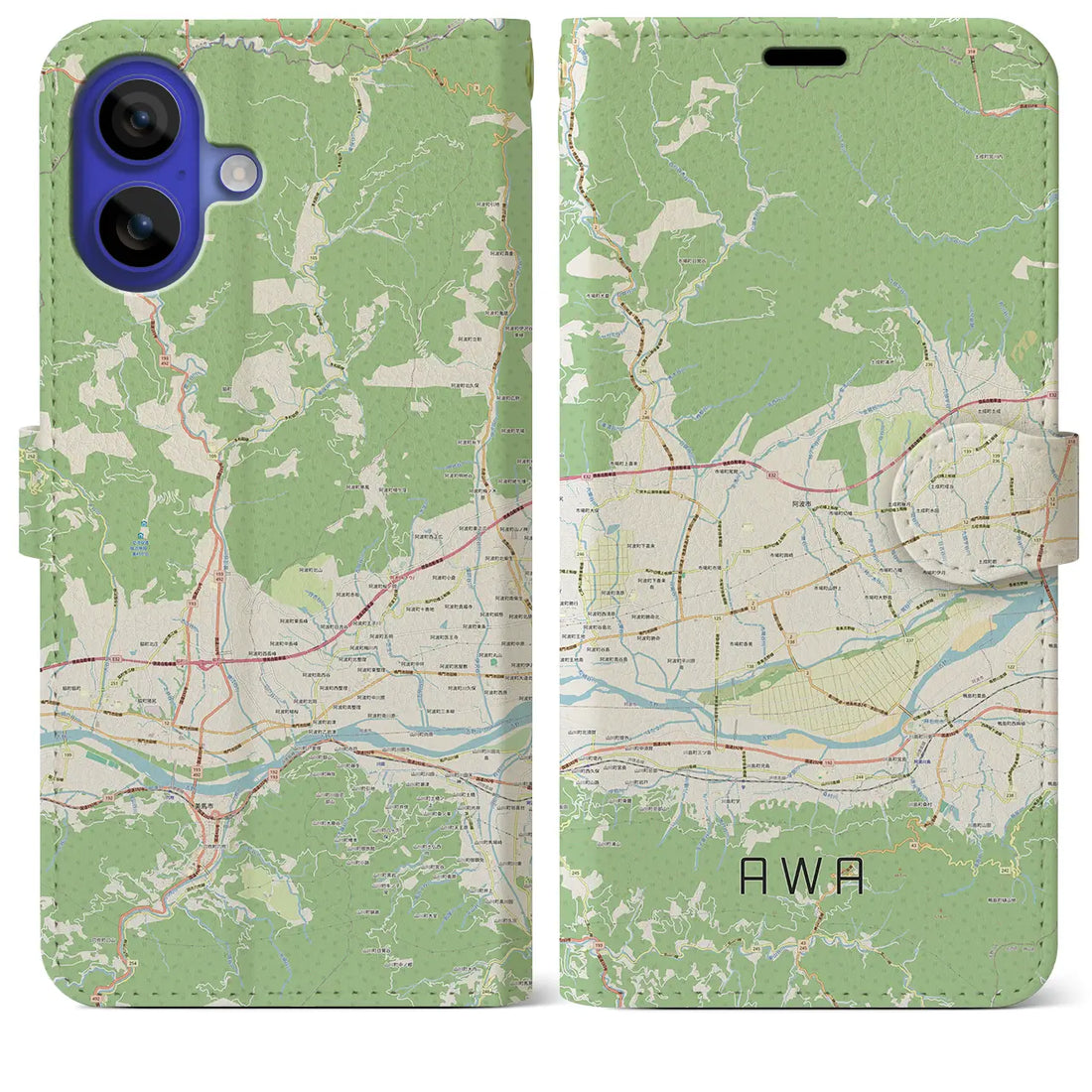 【阿波（徳島県）】地図柄iPhoneケース（手帳タイプ）ナチュラル・iPhone 16 Pro Max 用