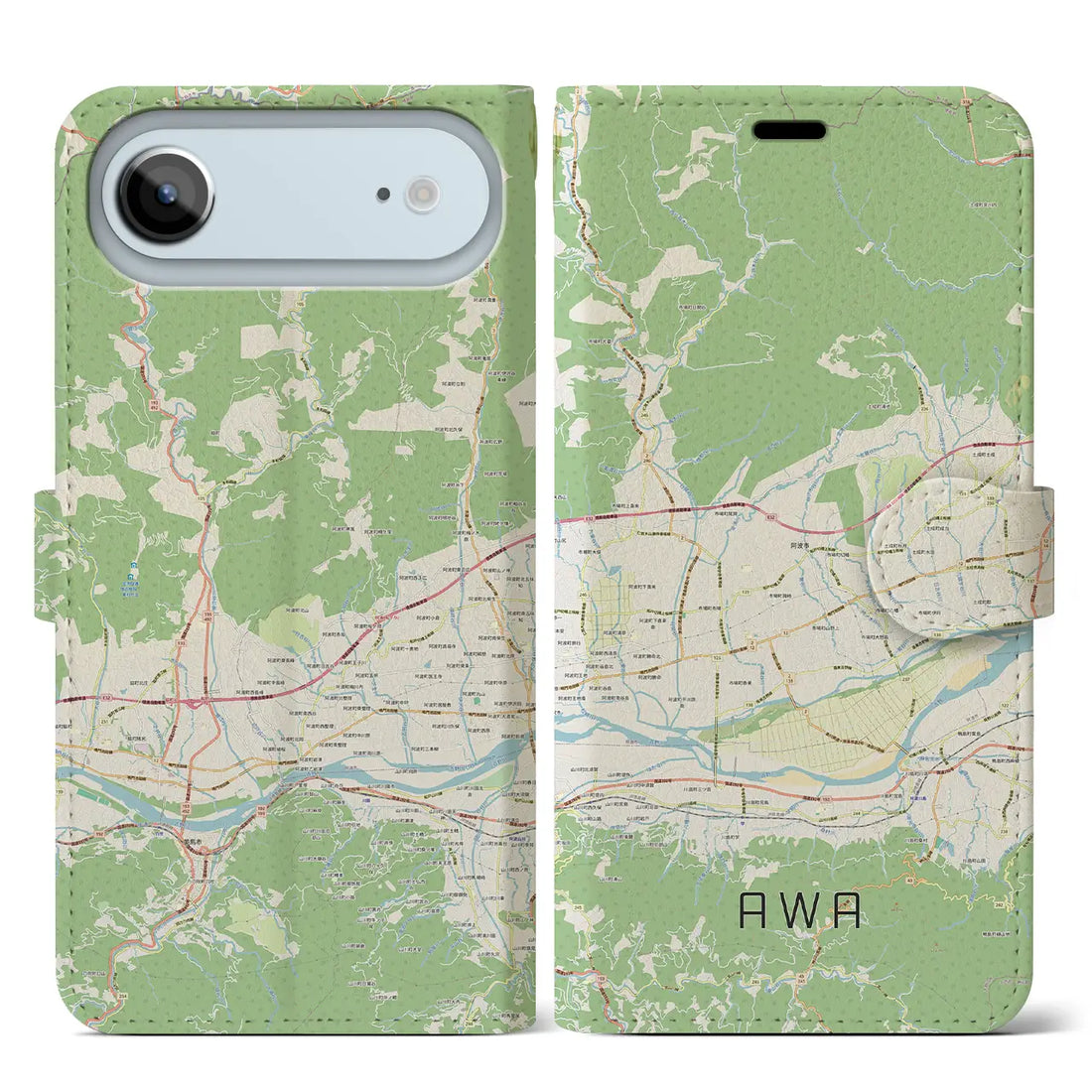 【阿波（徳島県）】地図柄iPhoneケース（手帳タイプ）ナチュラル・iPhone 17 Pro Max 用