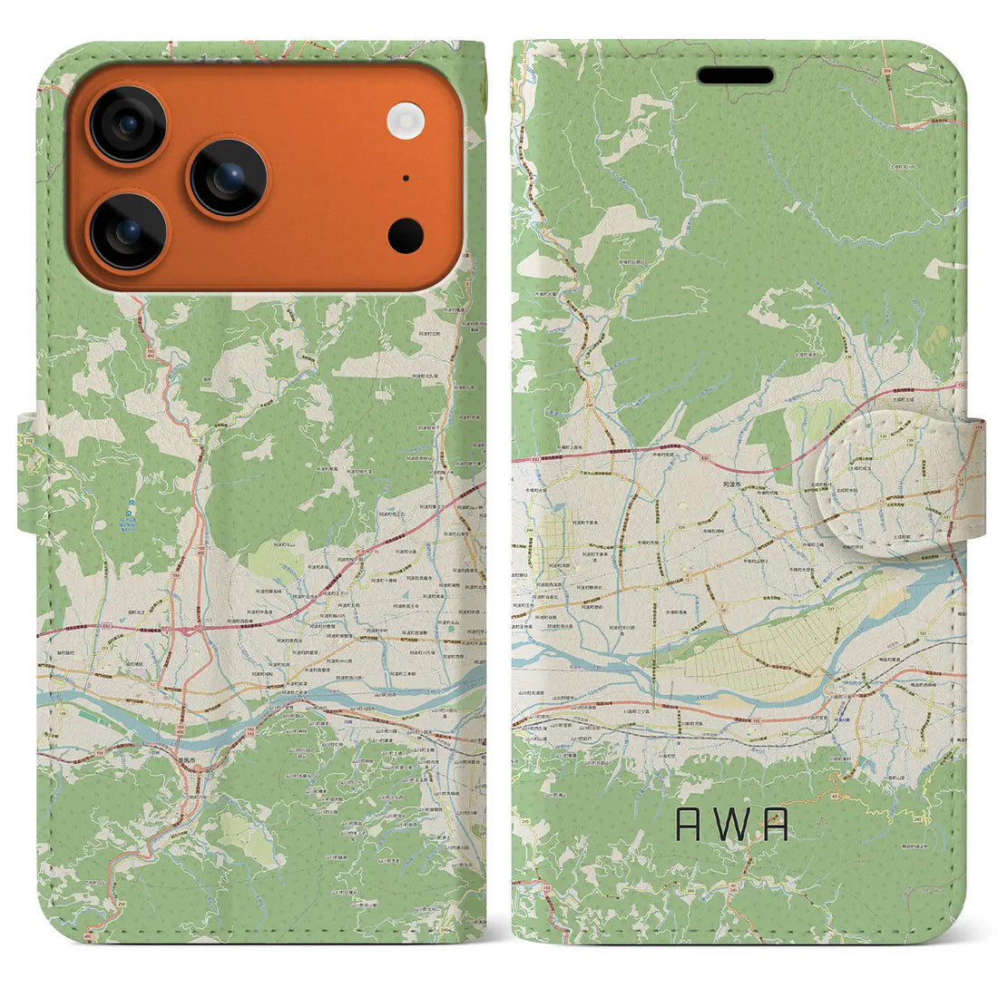 【阿波(徳島県)】地図柄iPhoneケース(手帳タイプ)モノトーン・iPhone 17 Pro Max 用