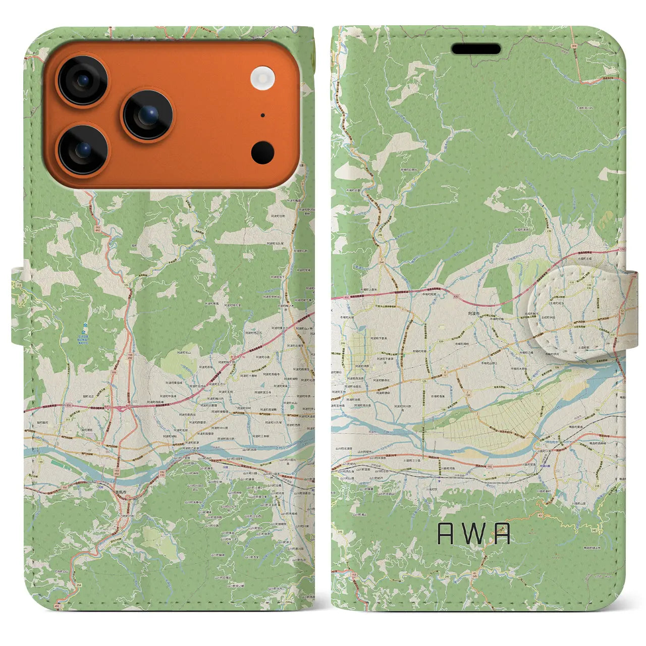 【阿波（徳島県）】地図柄iPhoneケース（手帳タイプ）