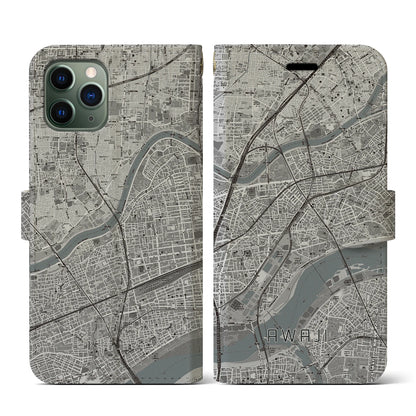 【淡路（大阪府）】地図柄iPhoneケース（手帳タイプ）モノトーン・iPhone 11 Pro 用