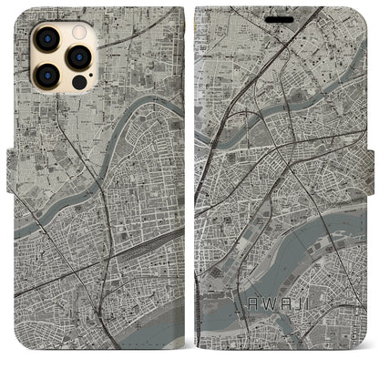 【淡路（大阪府）】地図柄iPhoneケース（手帳タイプ）モノトーン・iPhone 12 Pro Max 用