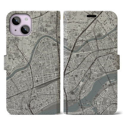 【淡路（大阪府）】地図柄iPhoneケース（手帳タイプ）モノトーン・iPhone 14 用