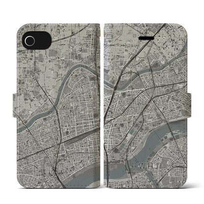 【淡路（大阪府）】地図柄iPhoneケース（手帳タイプ）モノトーン・iPhone SE（第3 / 第2世代） / 8 / 7 / 6s / 6 用
