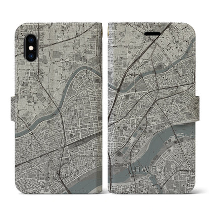 【淡路（大阪府）】地図柄iPhoneケース（手帳タイプ）モノトーン・iPhone XS / X 用
